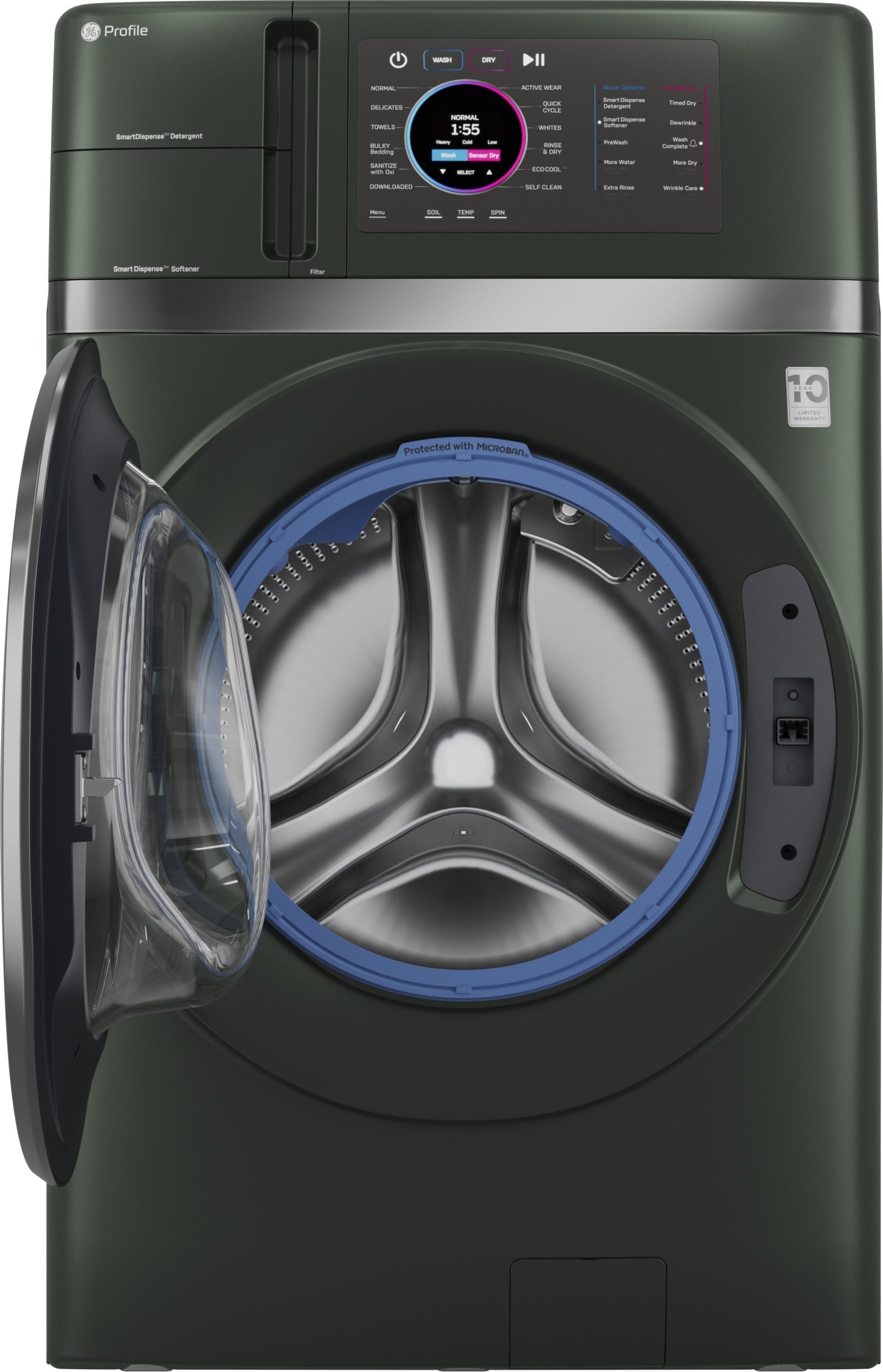 GE PFQ97HSPVGN 28 Inch Smart Front Load Washer/Dryer Combo Jade
