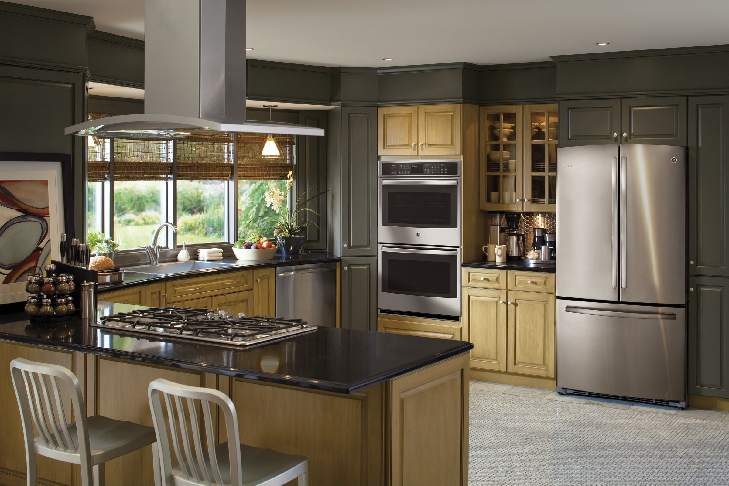 GE UVI7361SWSS 36 Inch Island-Mount Chimney Hood: Stainless