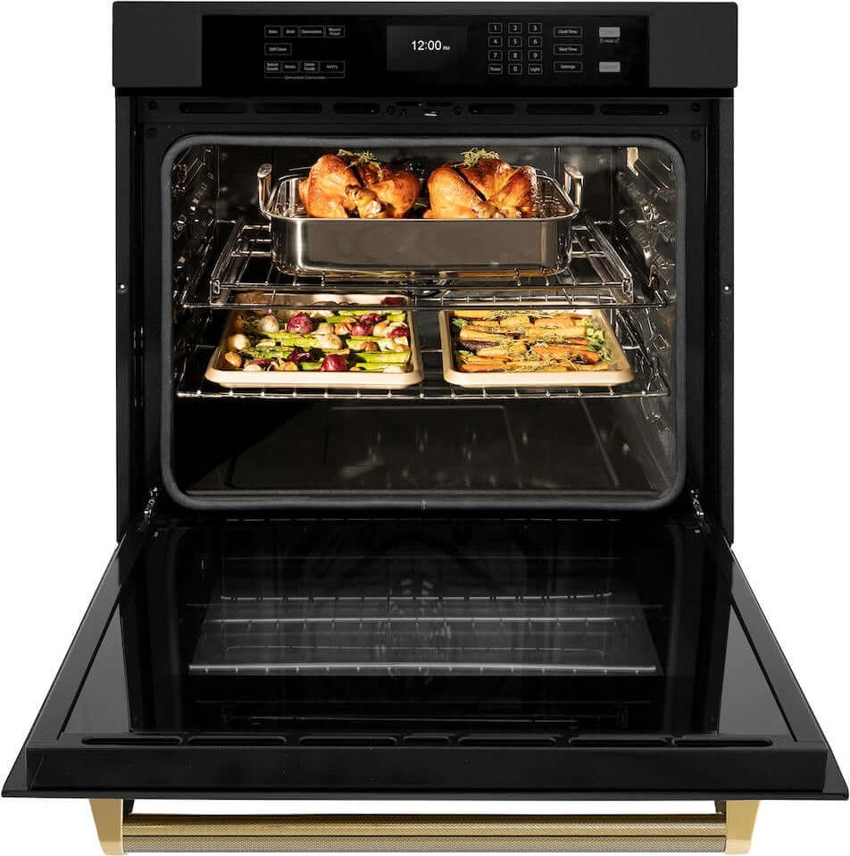 Zline WASBZ30KG Black Stainless Steel With Polished Gold Helix Han...