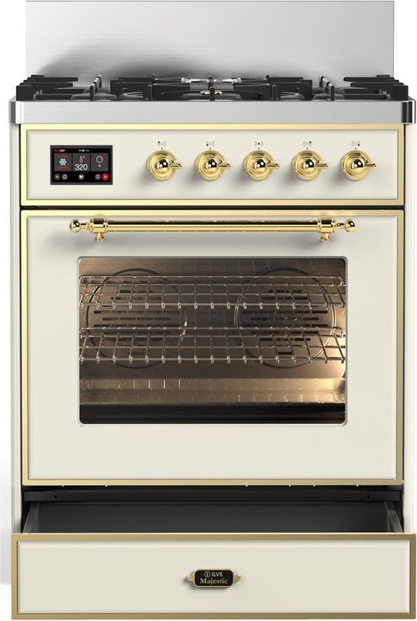 Ilve UM30NR3AWGLP Antique White With Brass Trim, Liquid Propane