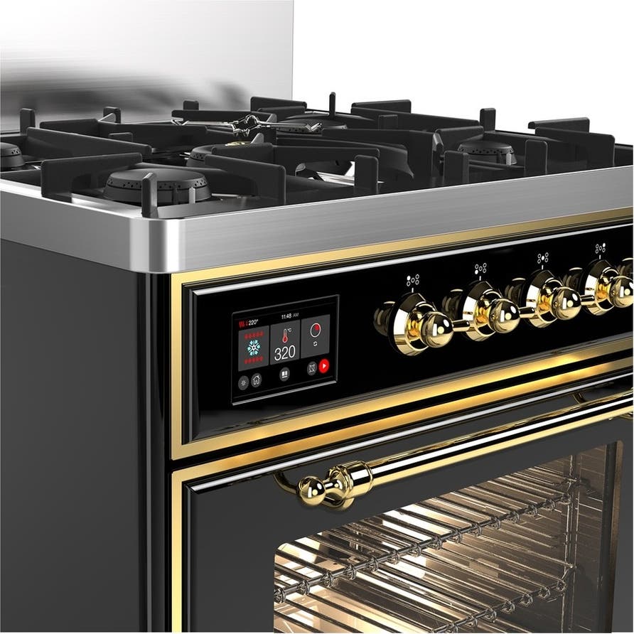 Ilve UM30NR3BKGLP Glossy Black With Brass Trim, Liquid Propane