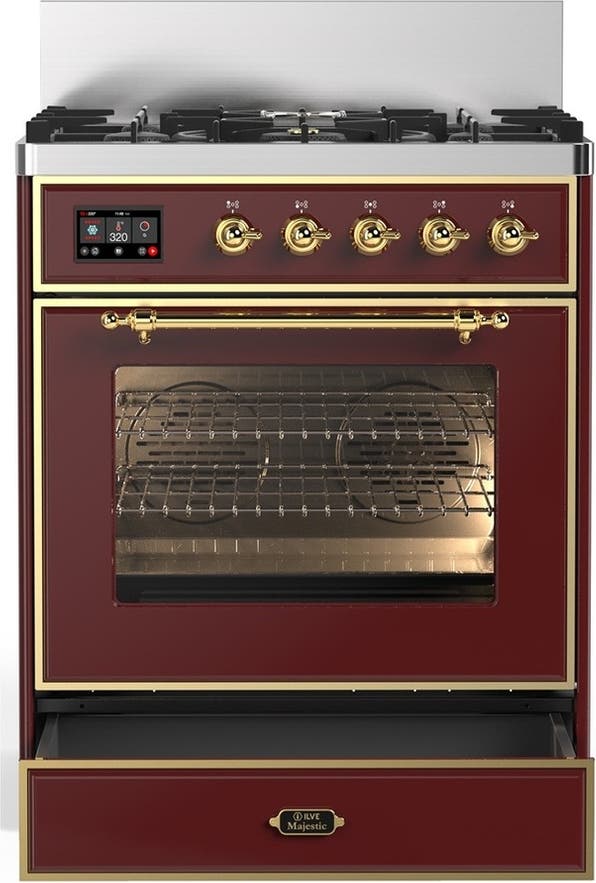 Ilve UM30NR3BUGLP Burgundy With Brass Trim, Liquid Propane