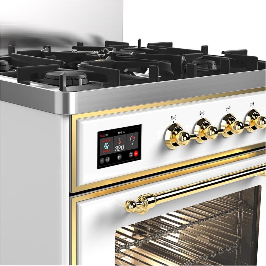 Ilve UM30NR3WHGLP White With Brass Trim, Liquid Propane