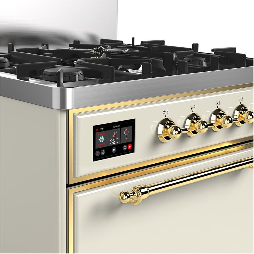 Ilve UM30QNR3AWGLP Antique White With Brass Trim, Liquid Propane