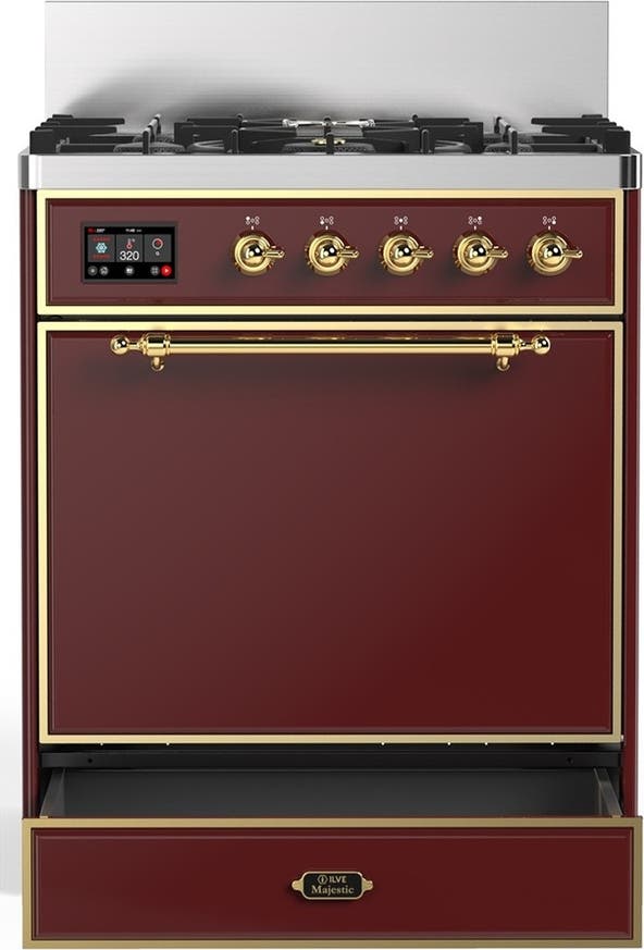 Ilve UM30QNR3BUGLP Burgundy With Brass Trim, Liquid Propane