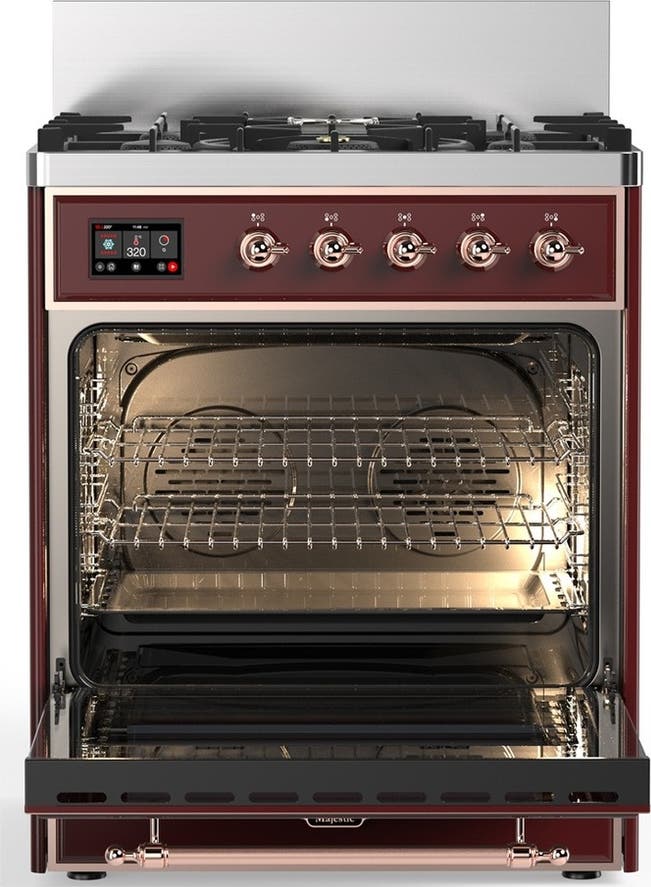 Ilve UM30QNR3BUPLP Burgundy With Copper Trim, Liquid Propane