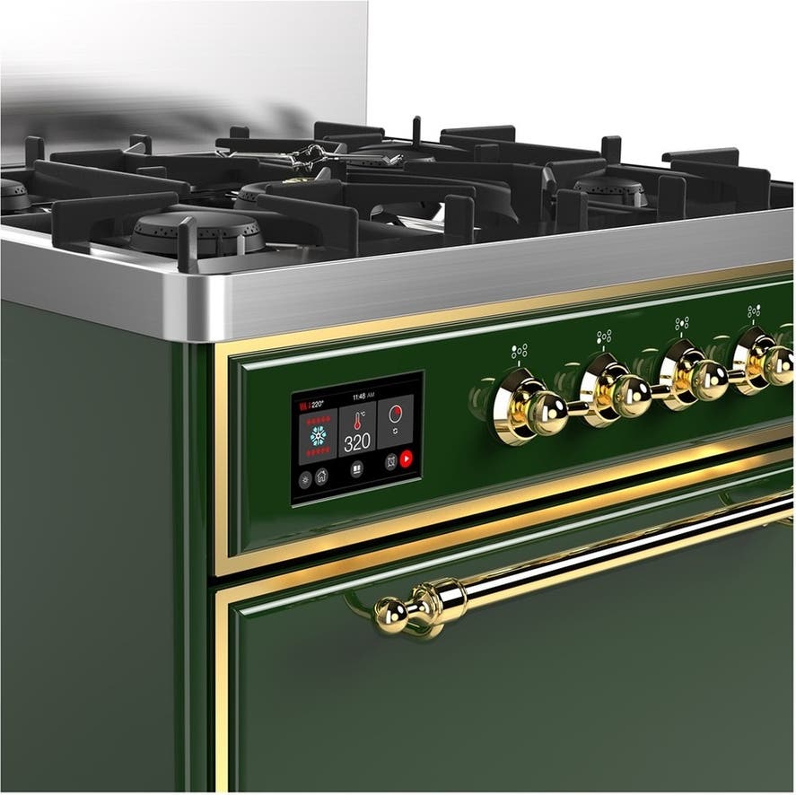 Ilve UM30QNR3EGGLP Emerald Green With Brass Trim, Liquid Propane