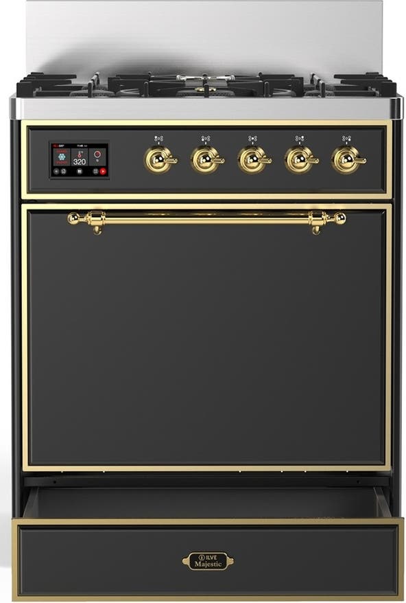 Ilve UM30QNR3MGGLP Matte Graphite With Brass Trim, Liquid Propane