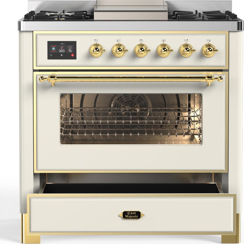 Ilve UM36FNR3AWGLP Antique White With Brass Trim, Liquid Propane