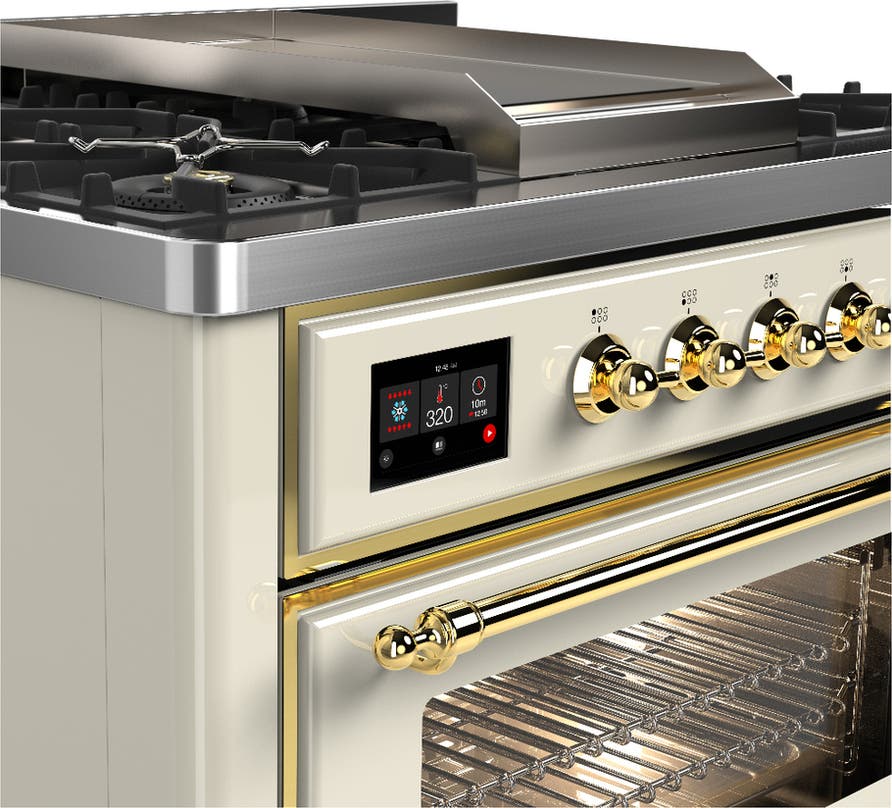 Ilve UM36FNR3AWGLP Antique White With Brass Trim, Liquid Propane