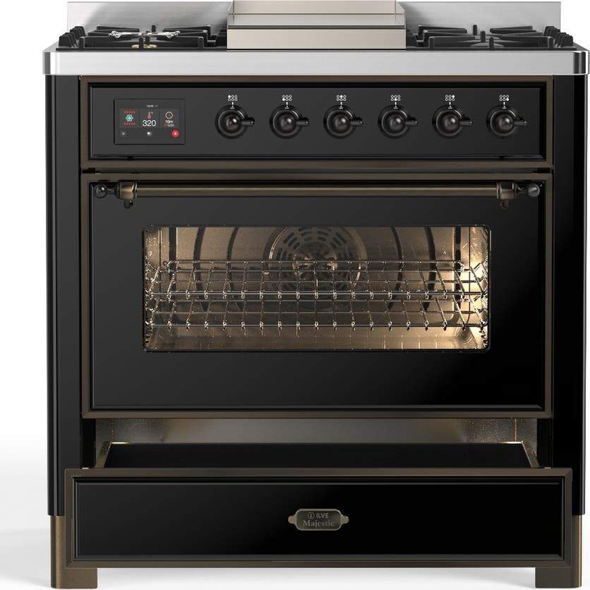 Ilve UM36FNR3BKB Glossy Black With Burnished Trim, Natural Gas