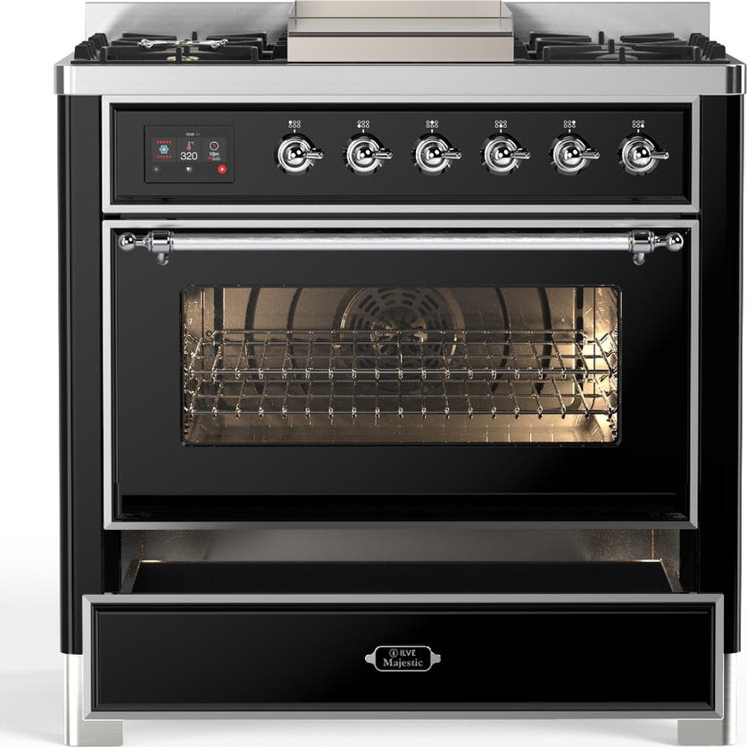 Ilve UM36FNR3BKC Glossy Black With Chrome Trim, Natural Gas