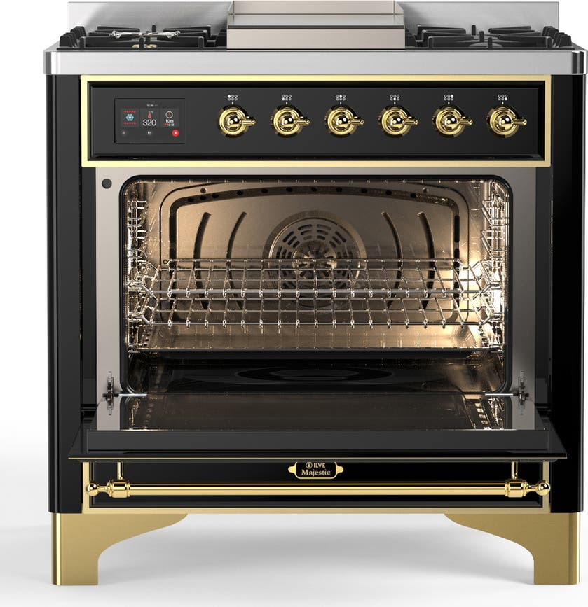Ilve UM36FNR3BKG Glossy Black With Brass Trim, Natural Gas