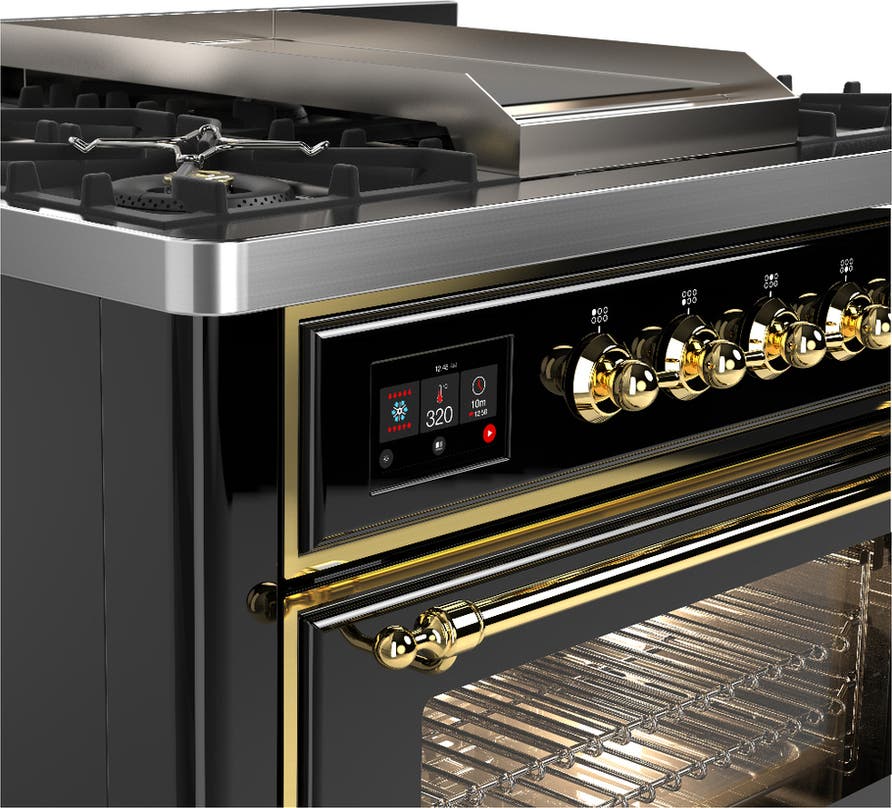 Ilve UM36FNR3BKGLP Glossy Black With Brass Trim, Liquid Propane