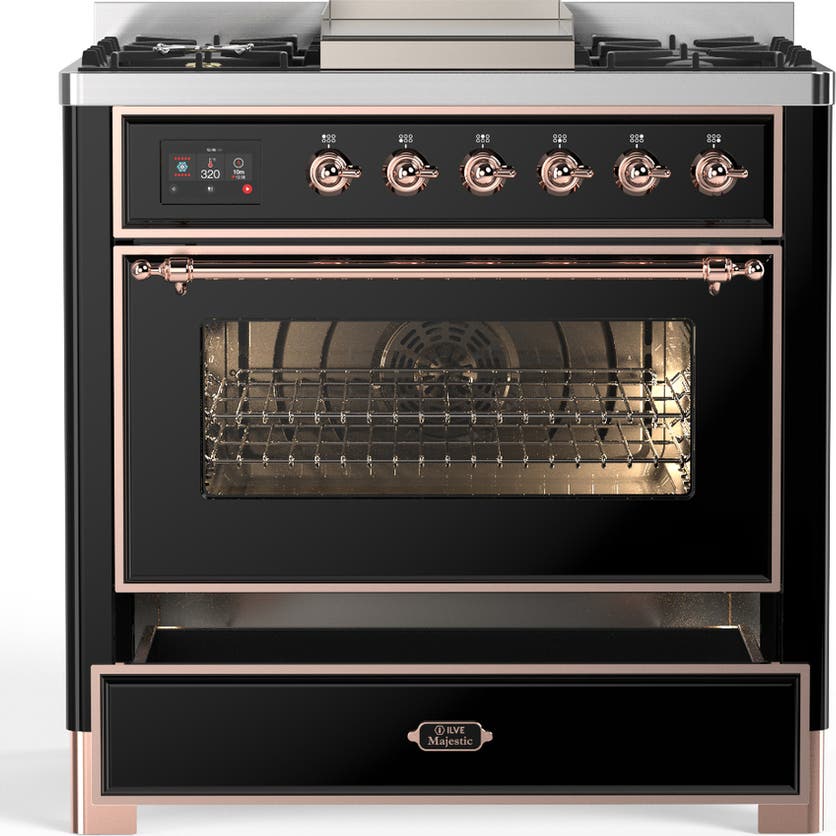 Ilve UM36FNR3BKPLP Glossy Black With Copper Trim, Liquid Propane