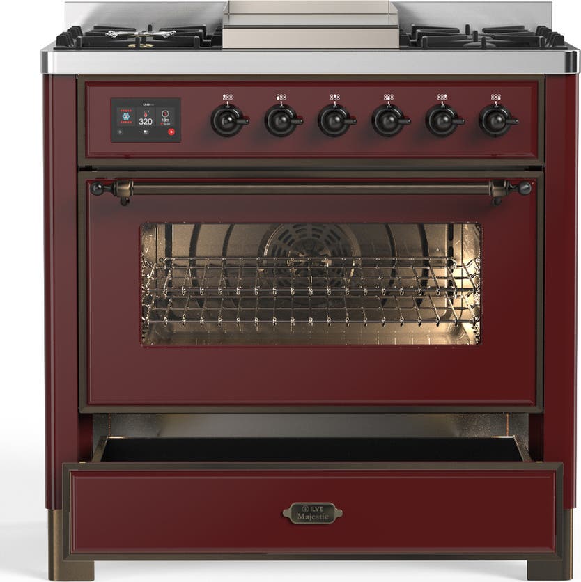 Ilve UM36FNR3BUBLP Burgundy With Burnished Trim, Liquid Propane