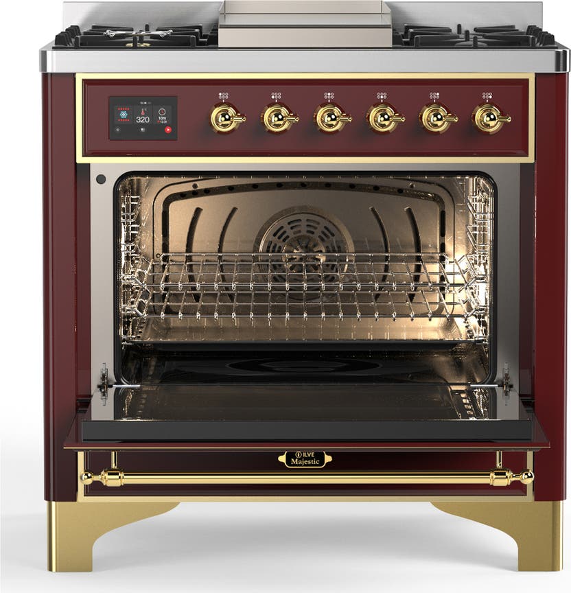 Ilve UM36FNR3BUG Burgundy With Brass Trim, Natural Gas
