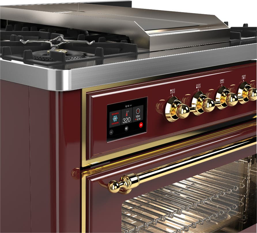Ilve UM36FNR3BUGLP Burgundy With Brass Trim, Liquid Propane