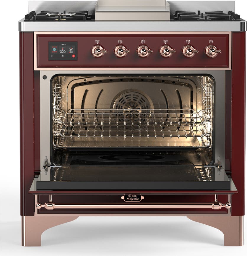 Ilve UM36FNR3BUPLP Burgundy With Copper Trim, Liquid Propane