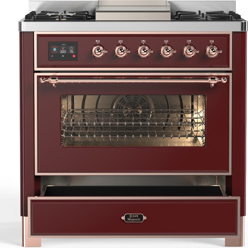 Ilve UM36FNR3BUPLP Burgundy With Copper Trim, Liquid Propane