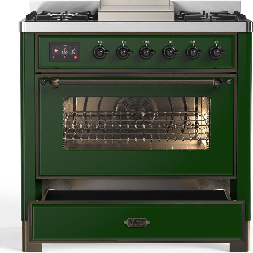 Ilve UM36FNR3EGBLP Emerald Green With Burnished Trim, Liquid Propane