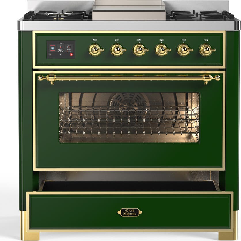 Ilve UM36FNR3EGG Emerald Green With Brass Trim, Natural Gas