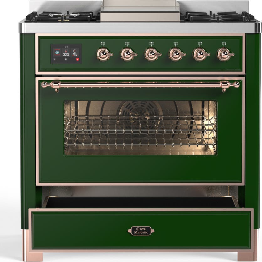 Ilve UM36FNR3EGPLP Emerald Green With Copper Trim, Liquid Propane