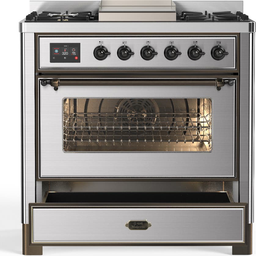 Ilve UM36FNR3SSB Stainless Steel With Burnished Trim, Natural Gas