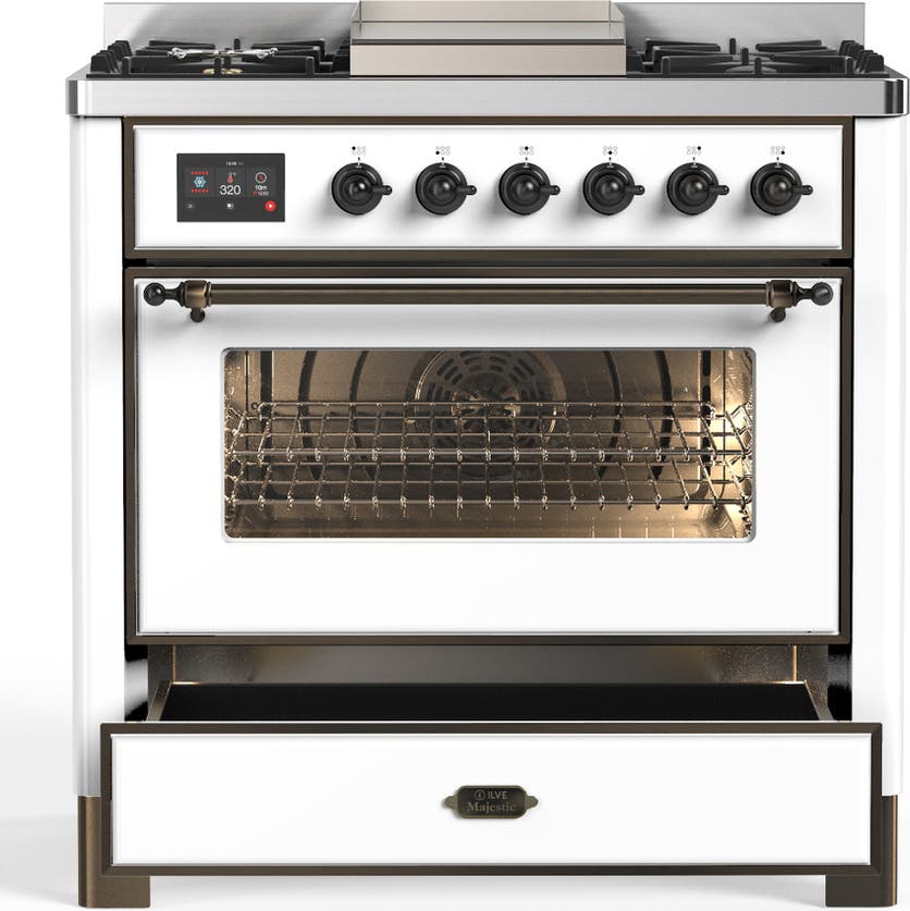 Ilve UM36FNR3WHBLP White With Burnished Trim, Liquid Propane