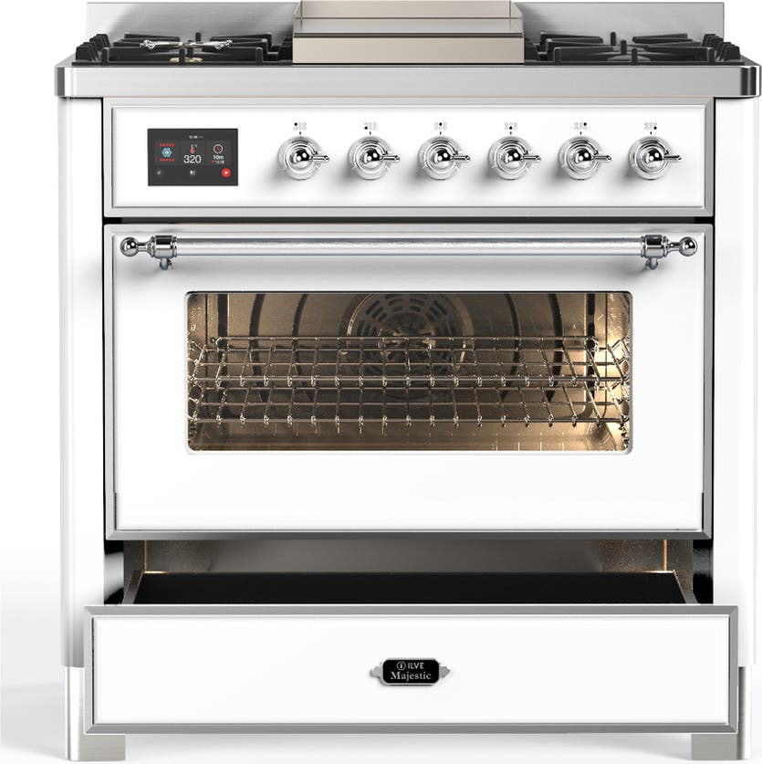 Ilve UM36FNR3WHCLP White With Chrome Trim, Liquid Propane