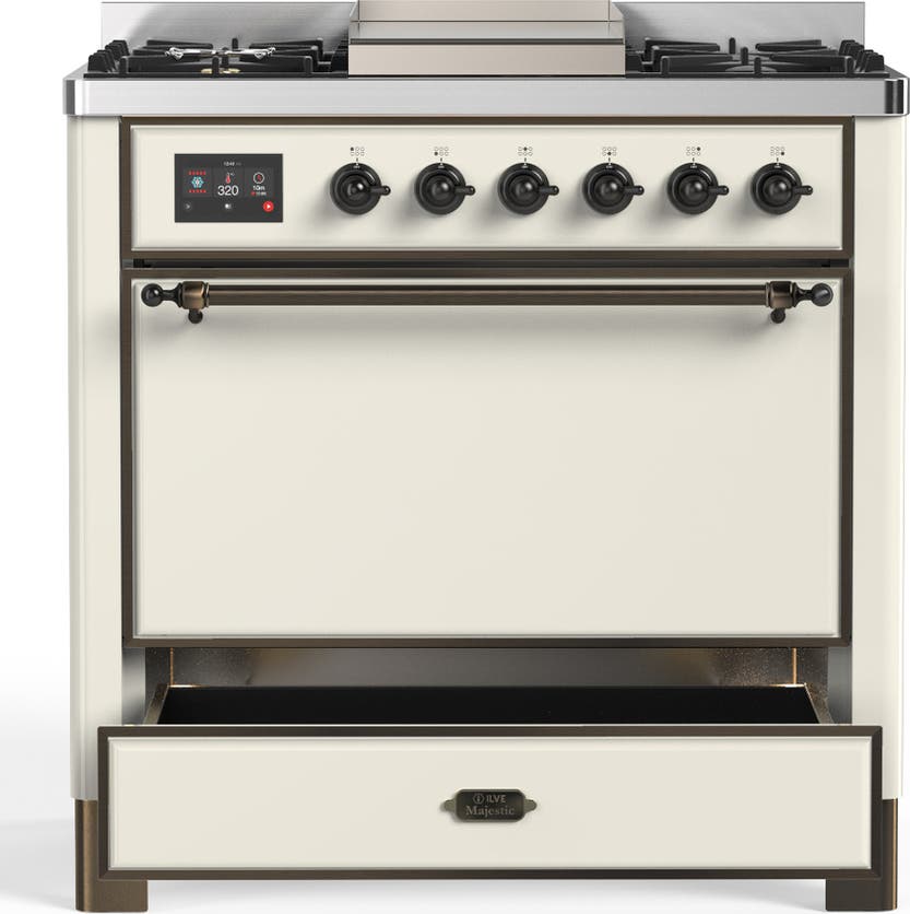 Ilve UM36FQNR3AWBLP Antique White With Burnished Trim, Liquid Propane