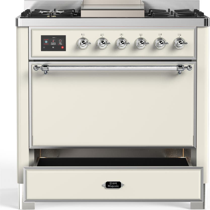 Ilve UM36FQNR3AWCLP Antique White With Chrome Trim, Liquid Propane