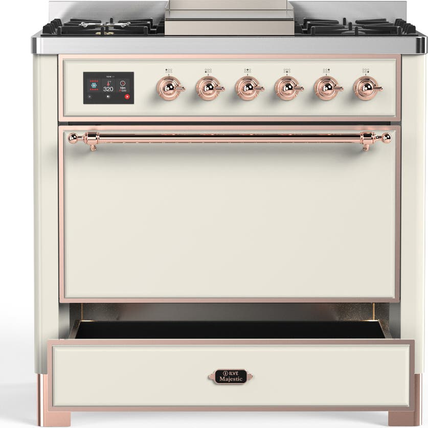 Ilve UM36FQNR3AWP Antique White With Copper Trim, Natural Gas