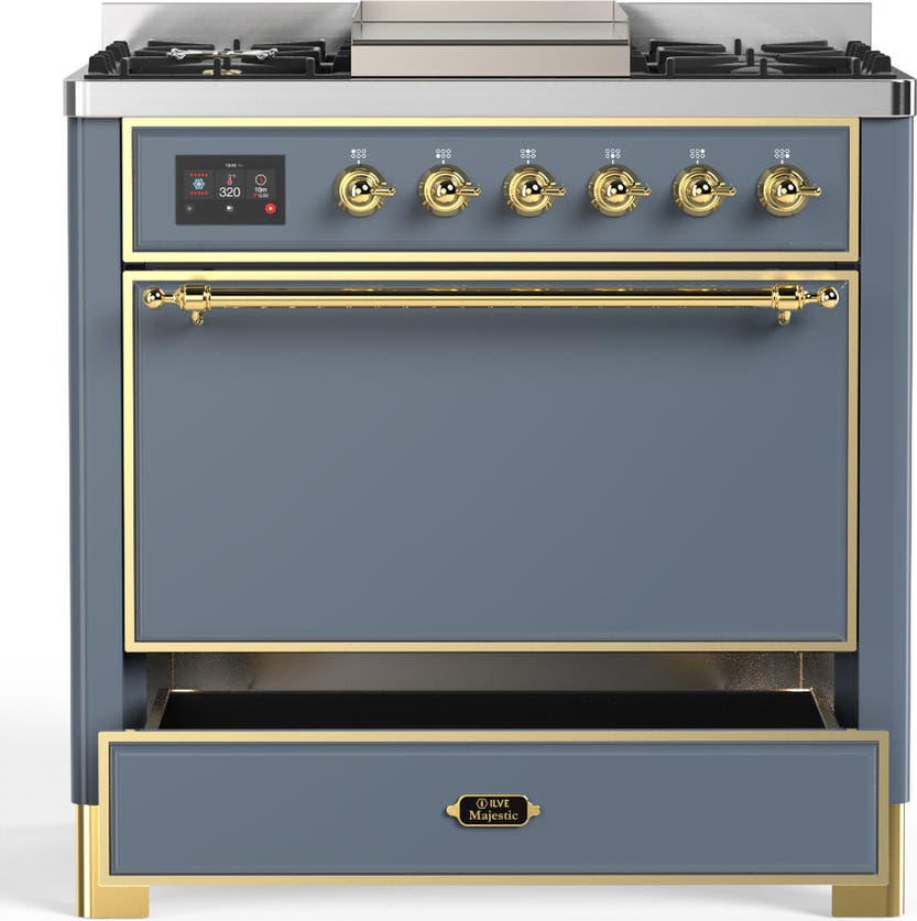 Ilve UM36FQNR3BGG Blue Grey With Brass Trim, Natural Gas