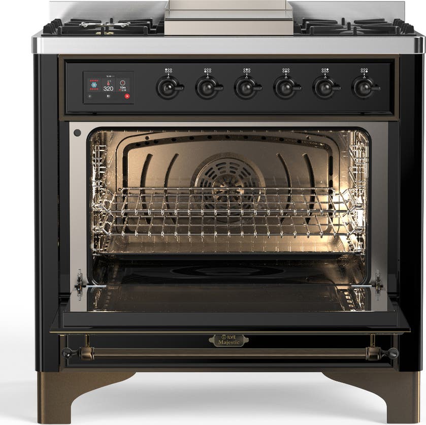 Ilve UM36FQNR3BKBLP Glossy Black With Burnished Trim, Liquid Propane