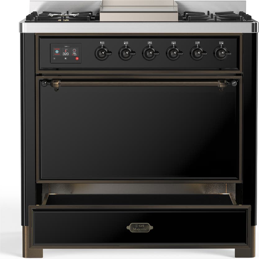 Ilve UM36FQNR3BKBLP Glossy Black With Burnished Trim, Liquid Propane