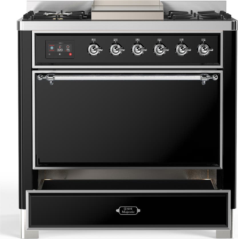 Ilve UM36FQNR3BKC Glossy Black With Chrome Trim, Natural Gas