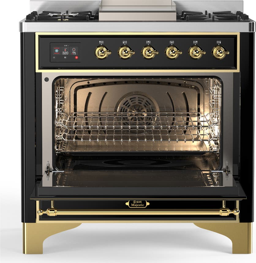 Ilve UM36FQNR3BKGLP Glossy Black With Brass Trim, Liquid Propane
