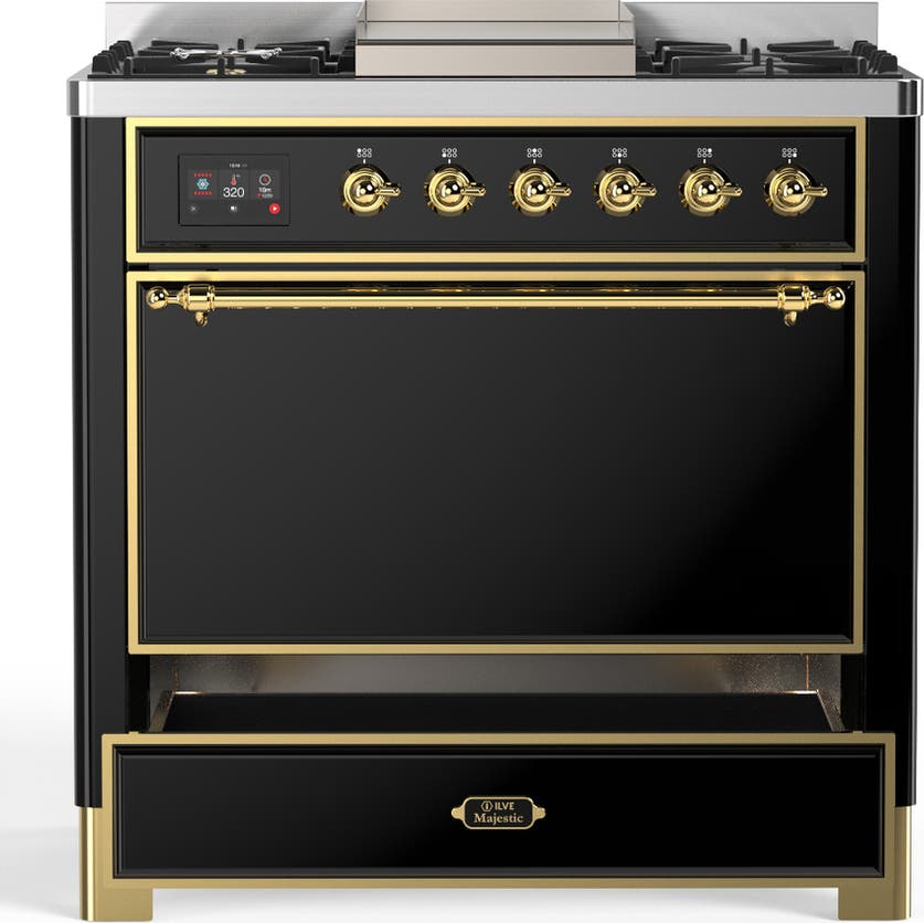 Ilve UM36FQNR3BKGLP Glossy Black With Brass Trim, Liquid Propane