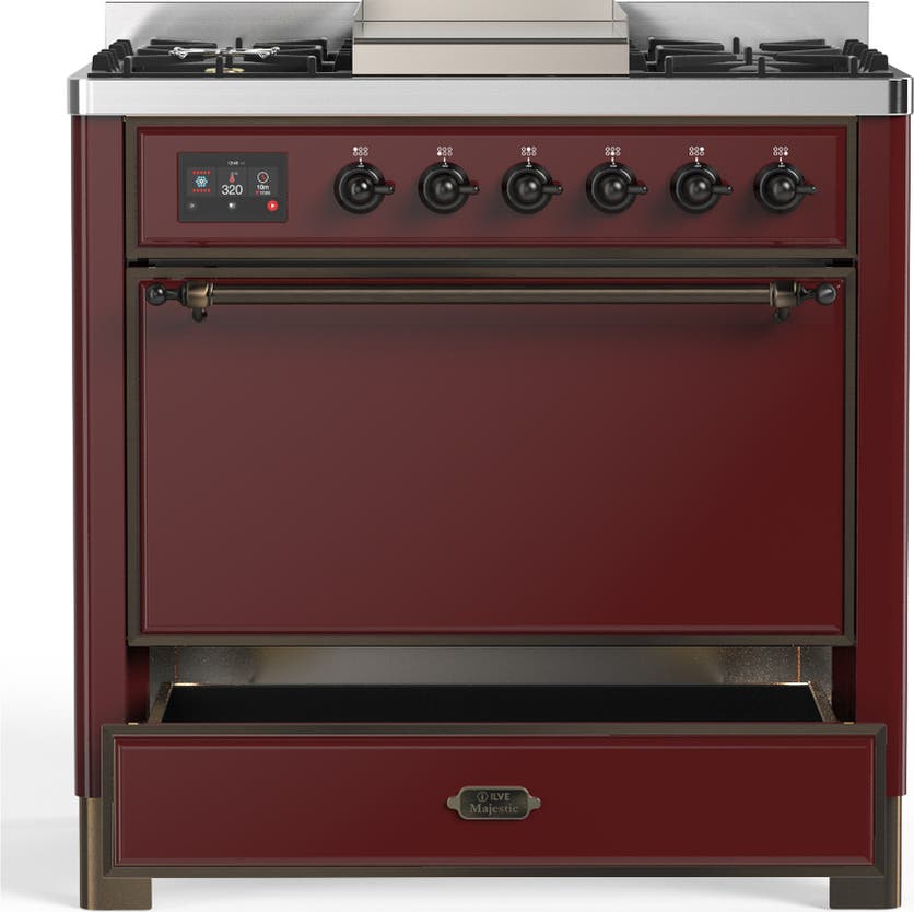 Ilve UM36FQNR3BUB Burgundy With Burnished Trim, Natural Gas