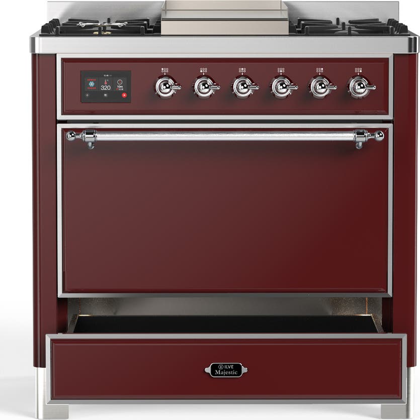 Ilve UM36FQNR3BUCLP Burgundy With Chrome Trim, Liquid Propane