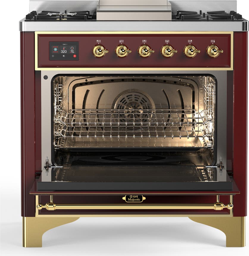 Ilve UM36FQNR3BUGLP Burgundy With Brass Trim, Liquid Propane