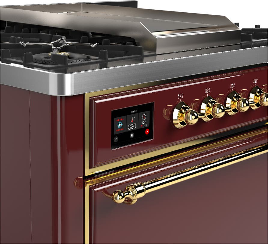 Ilve UM36FQNR3BUGLP Burgundy With Brass Trim, Liquid Propane