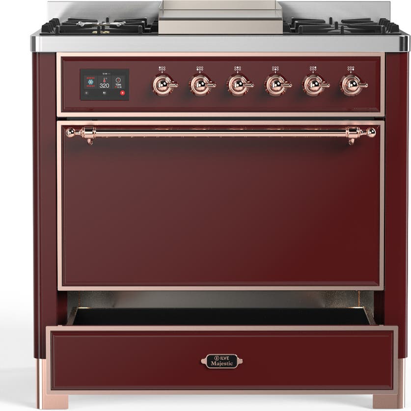 Ilve UM36FQNR3BUP Burgundy With Copper Trim, Natural Gas