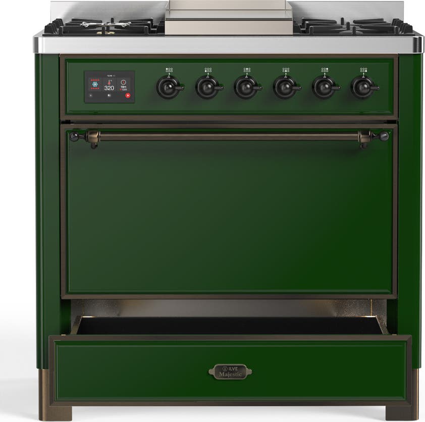 Ilve UM36FQNR3EGB Emerald Green With Burnished Trim, Natural Gas