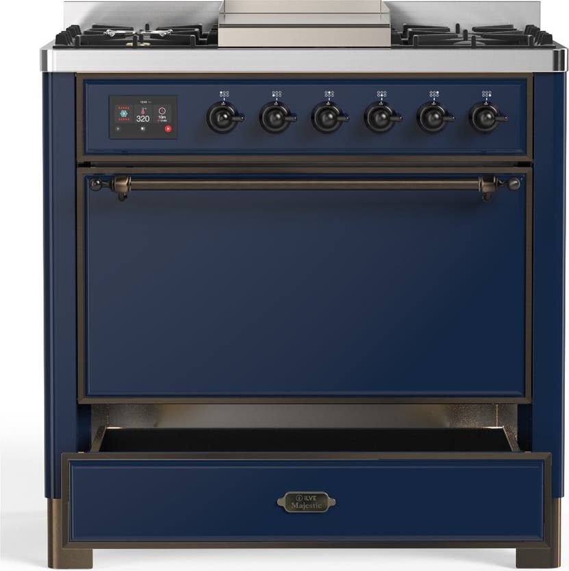 Ilve UM36FQNR3MBBLP Midnight Blue With Burnished Trim, Liquid Propane
