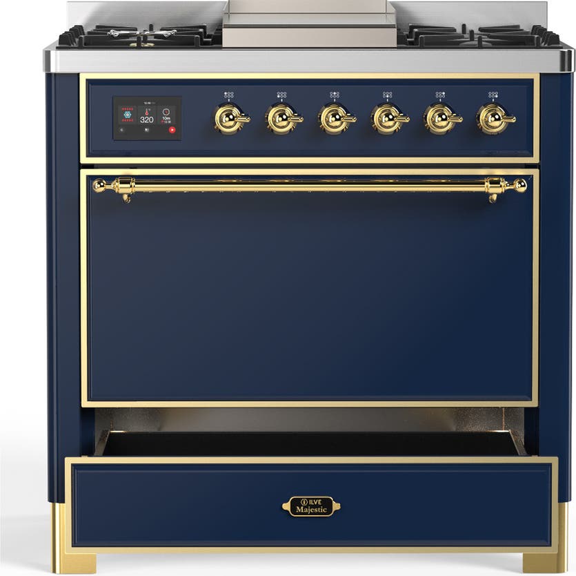 Ilve UM36FQNR3MBG Midnight Blue With Brass Trim, Natural Gas