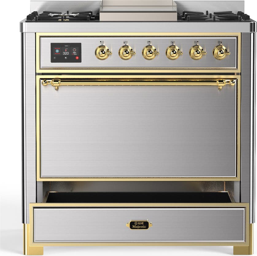 Ilve UM36FQNR3SSG Stainless Steel With Brass Trim, Natural Gas