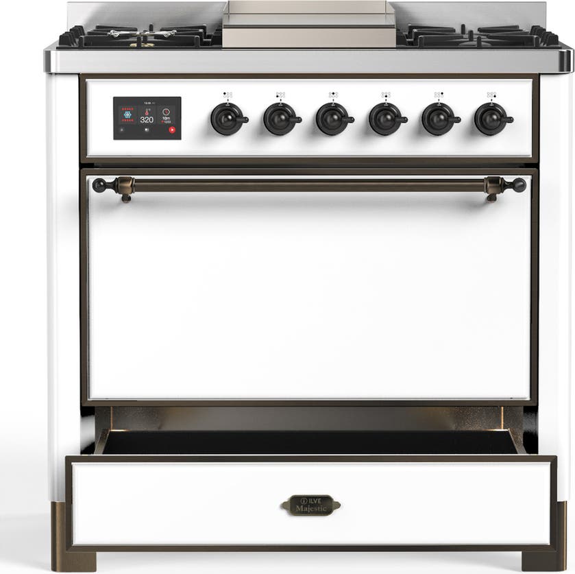 Ilve UM36FQNR3WHBLP White With Burnished Trim, Liquid Propane