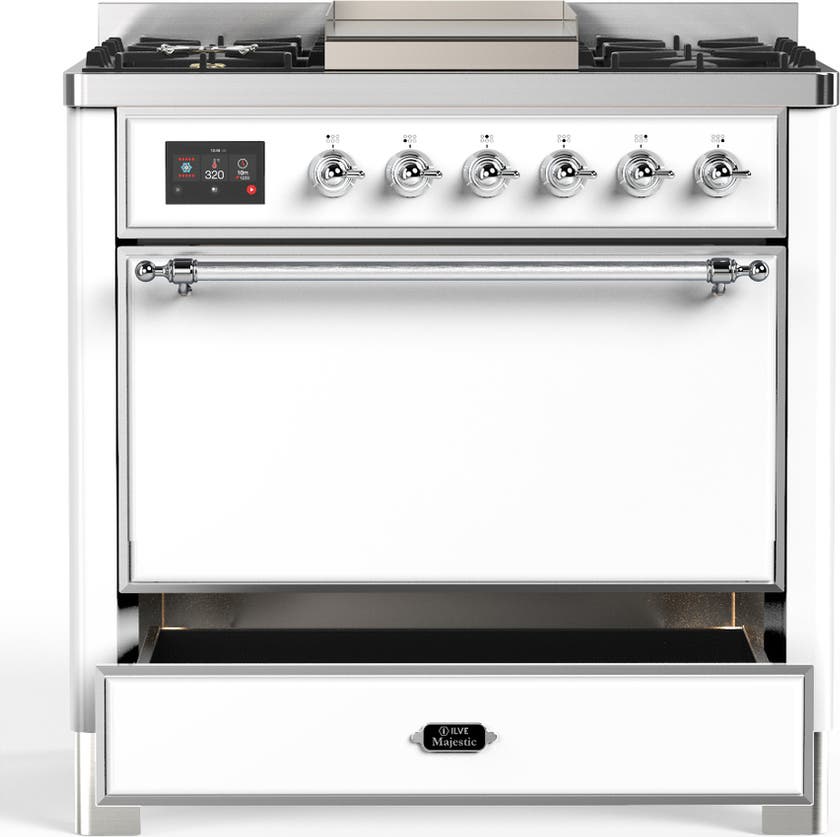 Ilve UM36FQNR3WHCLP White With Chrome Trim, Liquid Propane